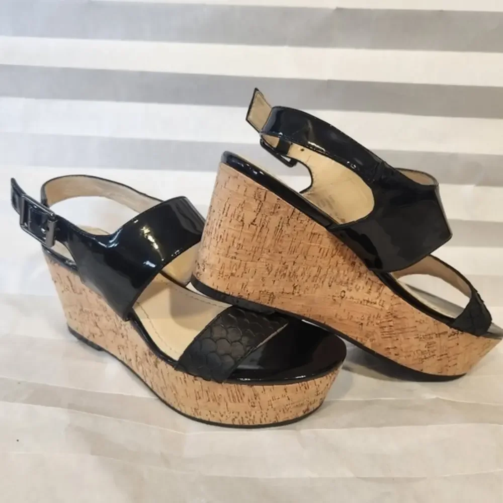 Calvin Klein Black‎ Lorraine Platform Wedge Cork Sandal Size 7